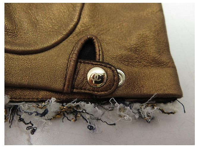 GUANTI CHANEL MITENI LOGO CC 8 TWEED BICOLOR E PELLE CAMMELLO - vista 5