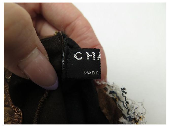 GUANTI CHANEL MITENI LOGO CC 8 TWEED BICOLOR E PELLE CAMMELLO - vista 7