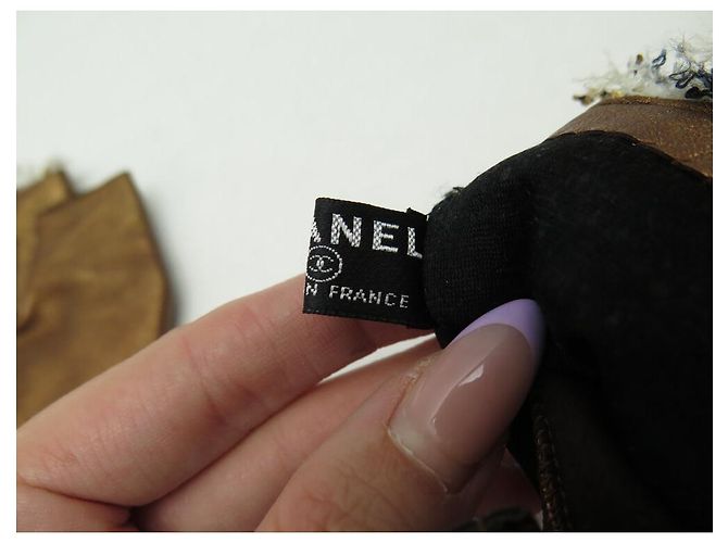 GUANTI CHANEL MITENI LOGO CC 8 TWEED BICOLOR E PELLE CAMMELLO - vista 8