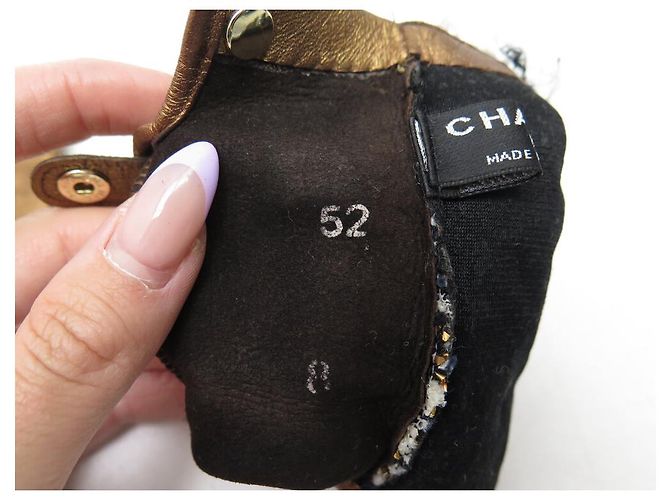 GUANTI CHANEL MITENI LOGO CC 8 TWEED BICOLOR E PELLE CAMMELLO - vista 9