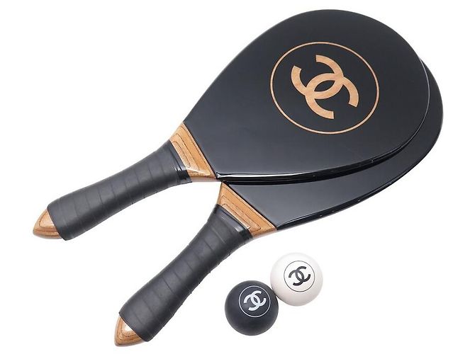 LOT CHANEL 2 BEACH RACKETS + 2 BALLS IN BLACK LACQUER WOOD - view 2