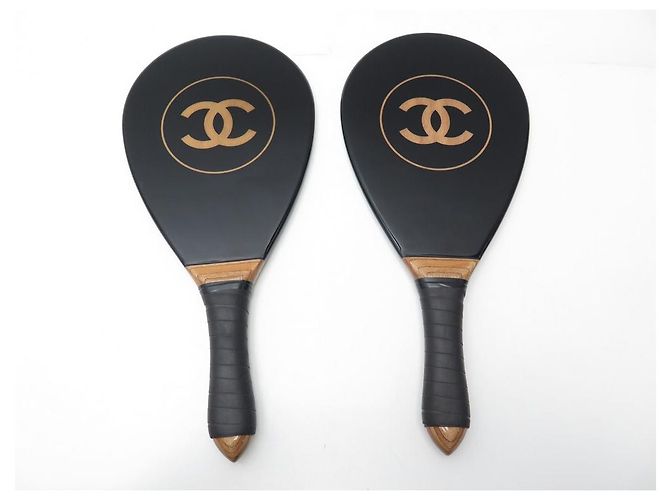 LOT CHANEL 2 BEACH RACKETS + 2 BALLS IN BLACK LACQUER WOOD - view 3