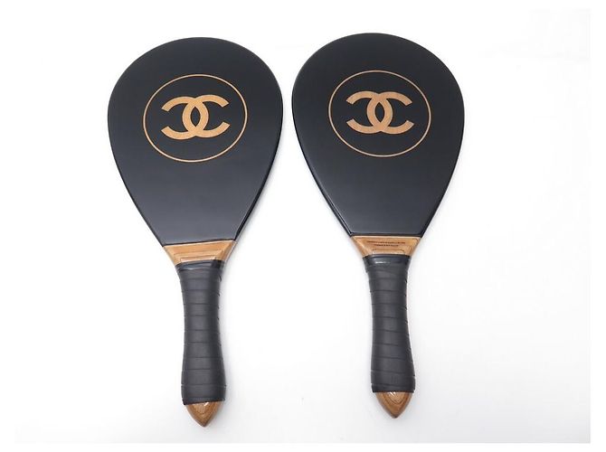 LOT CHANEL 2 BEACH RACKETS + 2 BALLS IN BLACK LACQUER WOOD - view 4
