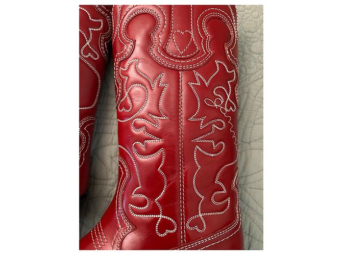 Ganni Red Mid Shaft embroidered - vue 2