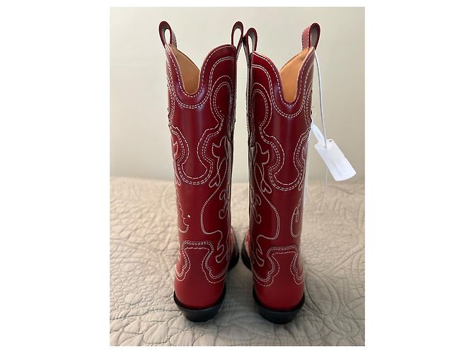 Ganni Red Mid Shaft embroidered - vue 3