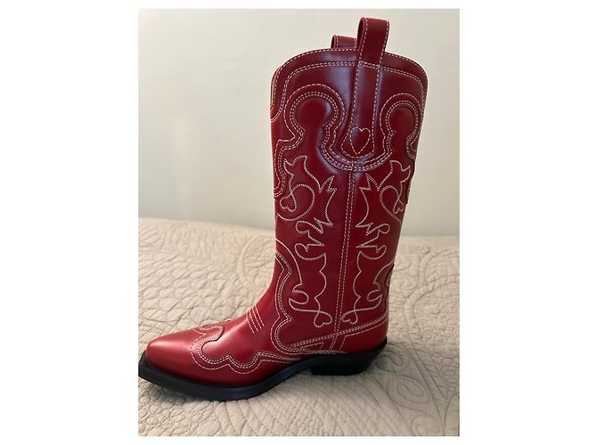 Ganni Red Mid Shaft embroidered - vue 6