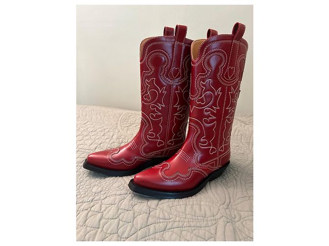 Ganni Red Mid Shaft embroidered - vue 7