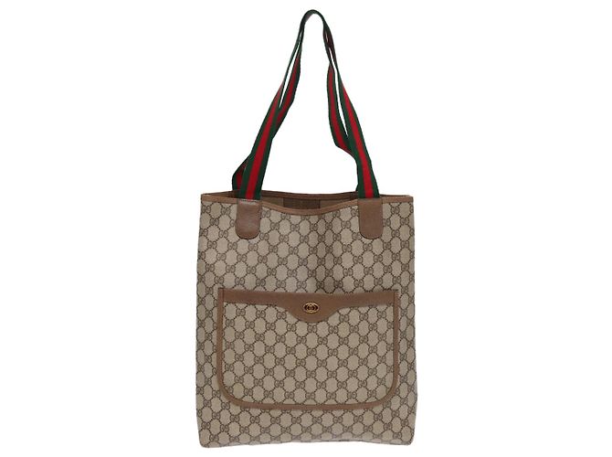GUCCI GG Supreme Web Sherry Line Tote Bag PVC Beige Rosso 39 02 003 Auth yk14357 - vista 13