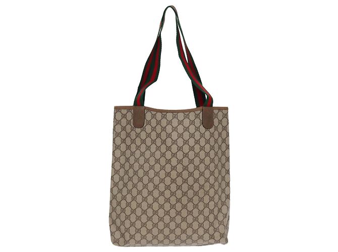 GUCCI GG Supreme Web Sherry Line Tote Bag PVC Beige Rosso 39 02 003 Auth yk14357 - vista 2