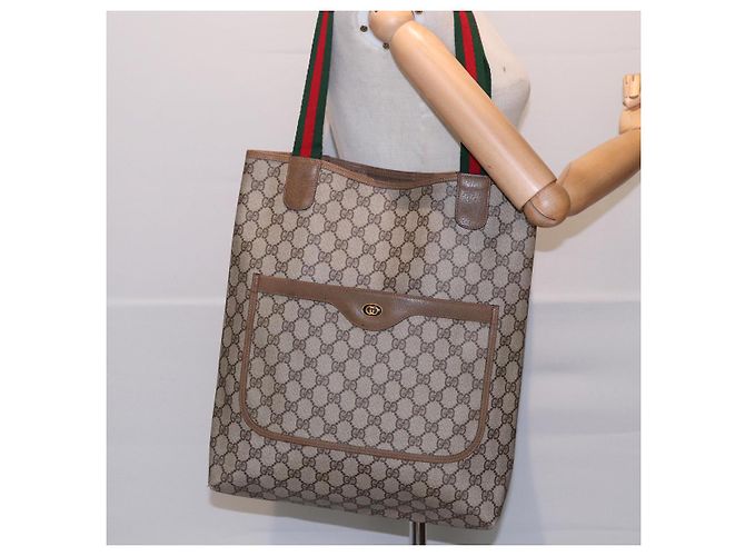 GUCCI GG Supreme Web Sherry Line Tote Bag PVC Beige Rosso 39 02 003 Auth yk14357 - vista 20
