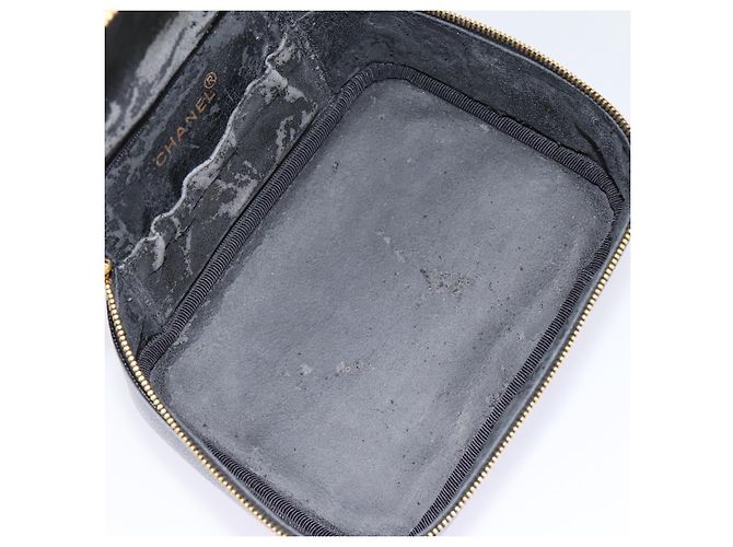 CHANEL COCO Mark Vanity Pouch Caviar Skin Black Gold CC Auth bs17155 Golden - view 10