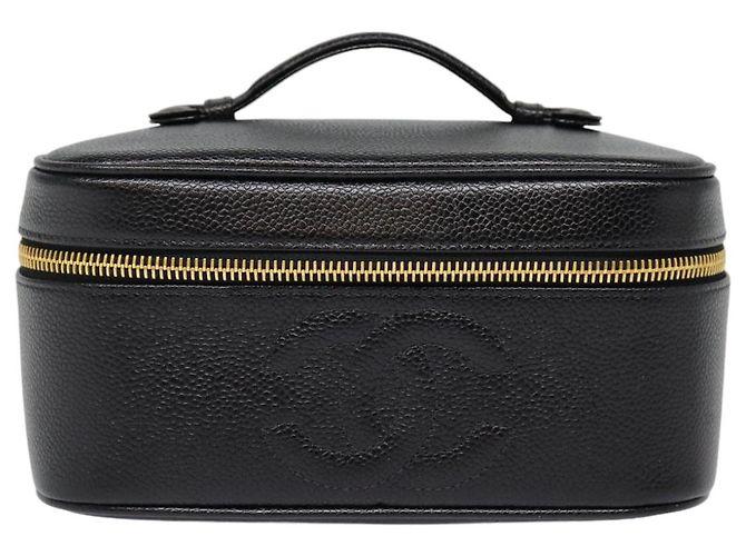 CHANEL COCO Mark Vanity Pouch Caviar Skin Black Gold CC Auth bs17155 Golden - view 13