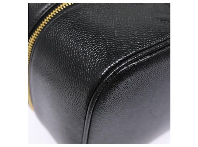 CHANEL COCO Mark Vanity Pouch Caviar Skin Black Gold CC Auth bs17155 Golden - view 14