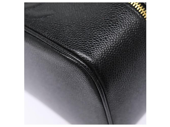 CHANEL COCO Mark Vanity Pouch Caviar Skin Black Gold CC Auth bs17155 Golden - view 15
