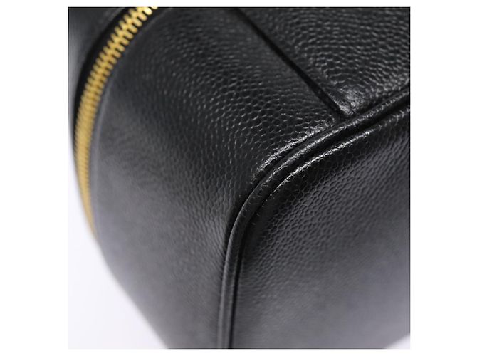 CHANEL COCO Mark Vanity Pouch Caviar Skin Black Gold CC Auth bs17155 Golden - view 16