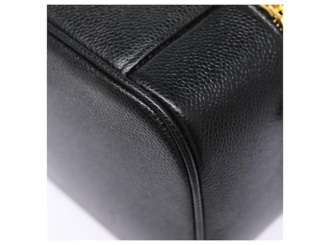 CHANEL COCO Mark Vanity Pouch Caviar Skin Black Gold CC Auth bs17155 Golden - view 17