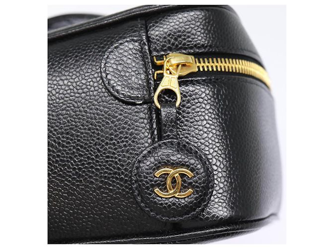 CHANEL COCO Mark Vanity Pouch Caviar Skin Black Gold CC Auth bs17155 Golden - view 18