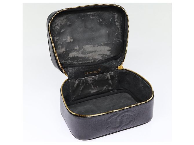 CHANEL COCO Mark Vanity Pouch Caviar Skin Black Gold CC Auth bs17155 Golden - view 19