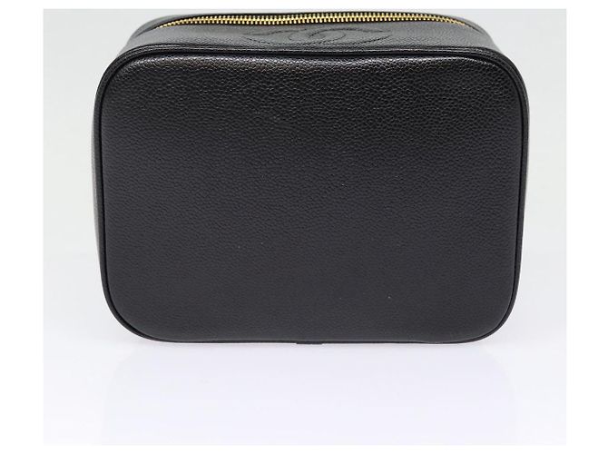CHANEL COCO Mark Vanity Pouch Caviar Skin Black Gold CC Auth bs17155 Golden - view 5