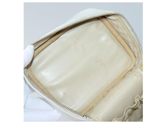 CHANEL COCO Marca Pochette Vanity Pelle Caviar Oro Bianco CC Auth yk14381 D'oro - vista 10