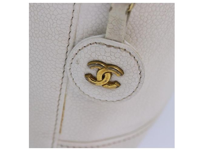 CHANEL COCO Marca Pochette Vanity Pelle Caviar Oro Bianco CC Auth yk14381 D'oro - vista 17