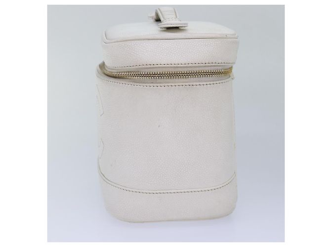 CHANEL COCO Marca Pochette Vanity Pelle Caviar Oro Bianco CC Auth yk14381 D'oro - vista 3