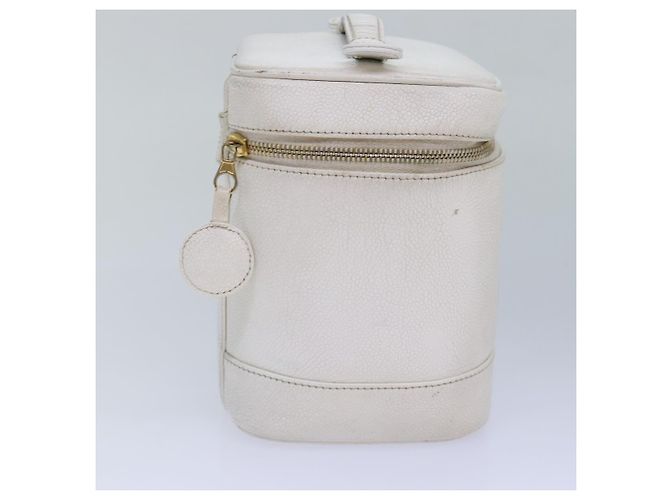 CHANEL COCO Marca Pochette Vanity Pelle Caviar Oro Bianco CC Auth yk14381 D'oro - vista 4