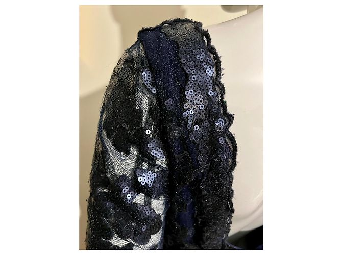Vera Wang Abito da sera in paillettes e pizzo Blu navy - vista 4