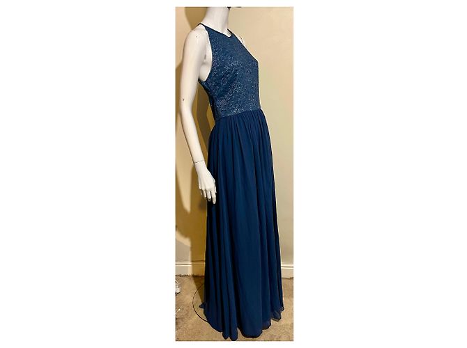Vera Wang Vestido de baile de renda e chiffon com costas abertas Azul - vista 2