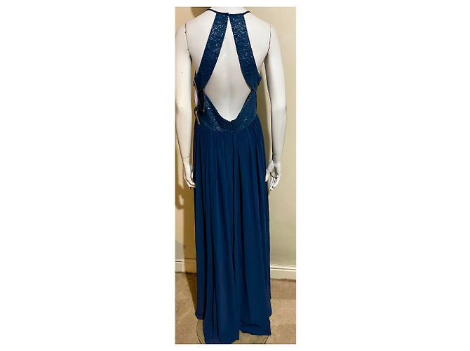 Vera Wang Vestido de baile de renda e chiffon com costas abertas Azul - vista 3