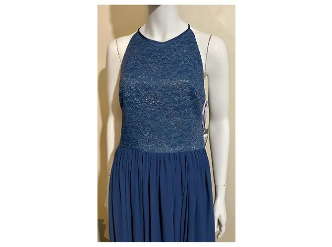 Vera Wang Vestido de baile de renda e chiffon com costas abertas Azul - vista 4