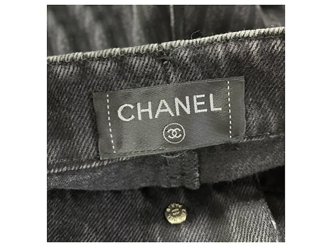 Jeans rectos de rayas Chanel en algodón gris - vista 3