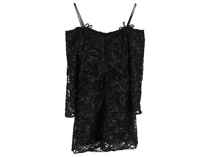 Ganni Mini Off-Shoulder Ribbon Tulle Dress in Black Polyester - view 2