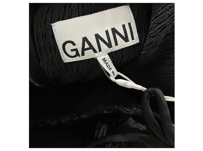 Ganni Mini Off-Shoulder Ribbon Tulle Dress in Black Polyester - view 3