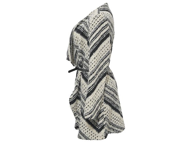 Ba&Sh Ilda offener Strick-Cardigan mit Gürtel aus schwarzem und weißem Polyester - Ansicht 2
