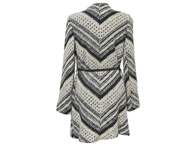 Ba&Sh Ilda offener Strick-Cardigan mit Gürtel aus schwarzem und weißem Polyester - Ansicht 3