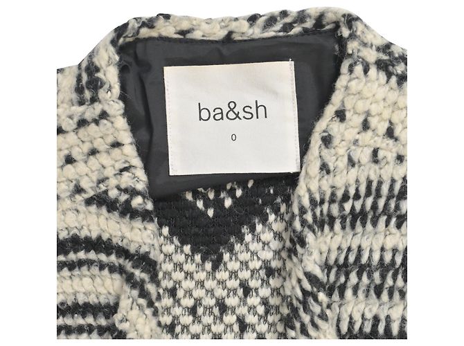 Ba&Sh Ilda offener Strick-Cardigan mit Gürtel aus schwarzem und weißem Polyester - Ansicht 4