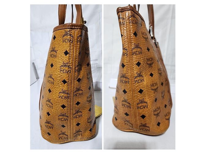 Sac shopping MCM Visetos en cognac Marron - vue 5