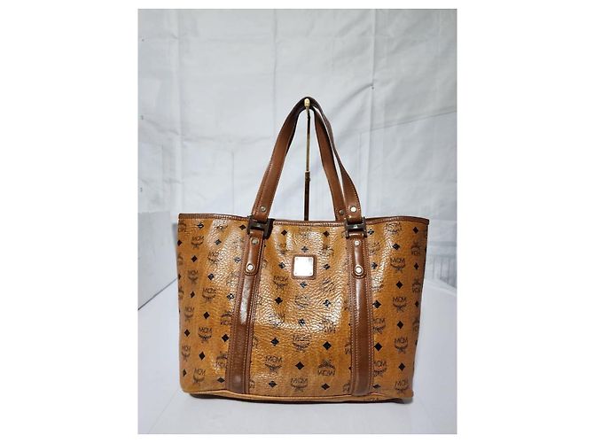Sac shopping MCM Visetos en cognac Marron - vue 7