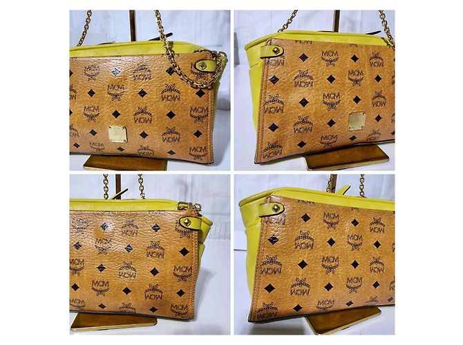 Borsa a tracolla in pelle MCM Visetos Cognac/Giallo Marrone - vista 15