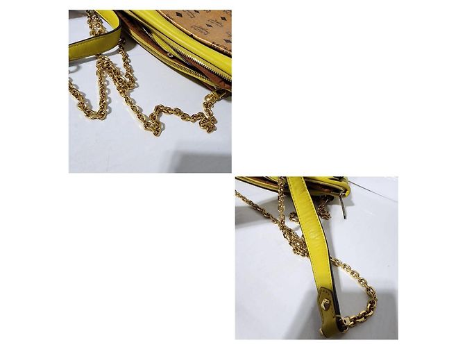 Borsa a tracolla in pelle MCM Visetos Cognac/Giallo Marrone - vista 17