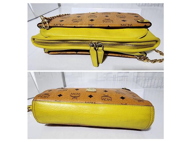 Borsa a tracolla in pelle MCM Visetos Cognac/Giallo Marrone - vista 18