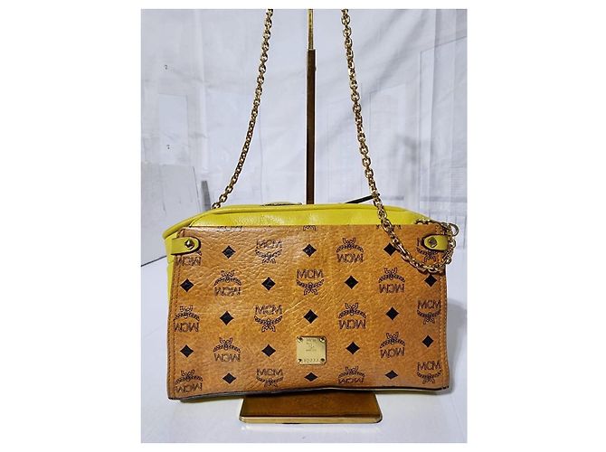 Borsa a tracolla in pelle MCM Visetos Cognac/Giallo Marrone - vista 6