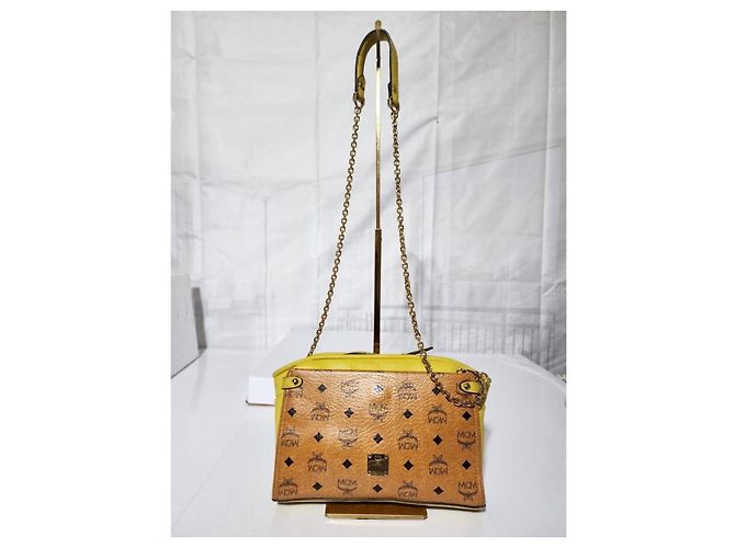 Borsa a tracolla in pelle MCM Visetos Cognac/Giallo Marrone - vista 8