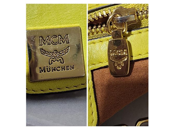 Borsa a tracolla in pelle MCM Visetos Cognac/Giallo Marrone - vista 9