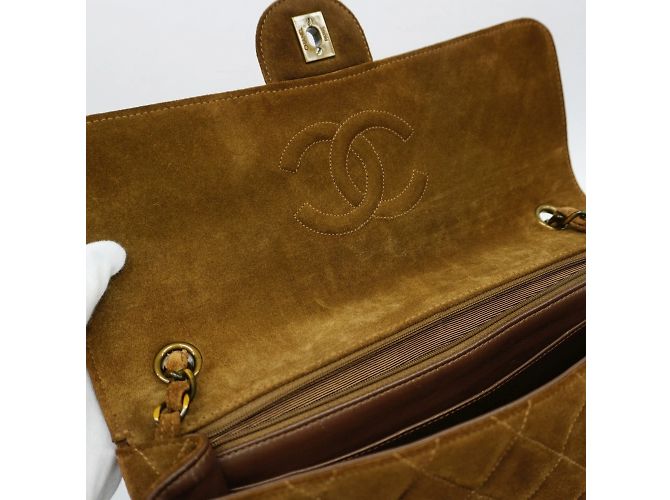 Sac à épaule en daim marron Chanel - vue 12
