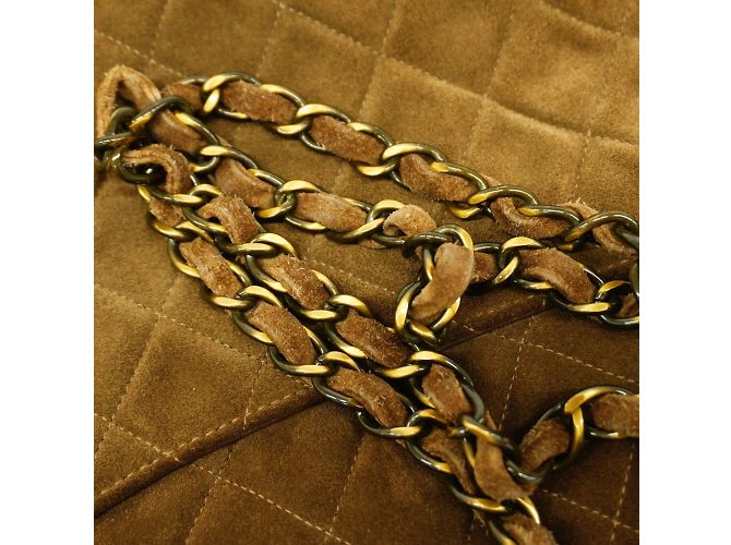Sac à épaule en daim marron Chanel - vue 14