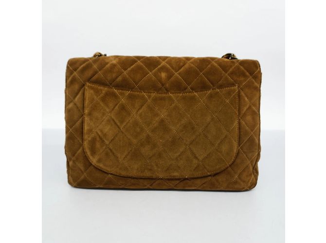Sac à épaule en daim marron Chanel - vue 15