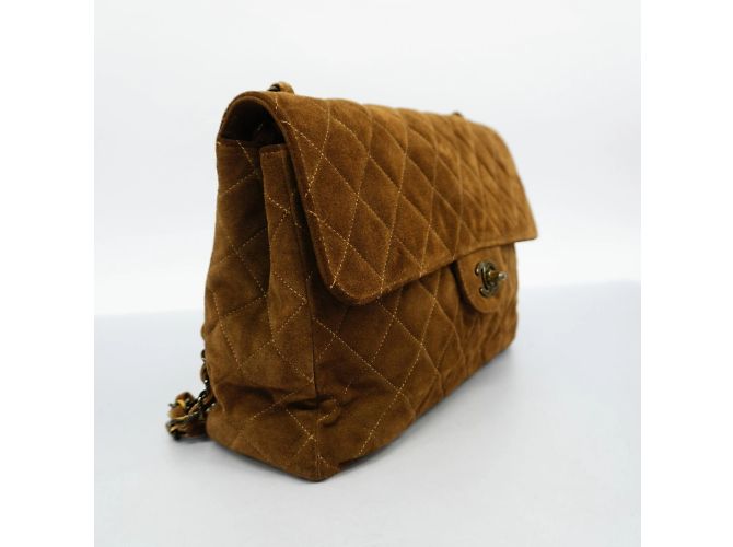 Sac à épaule en daim marron Chanel - vue 2