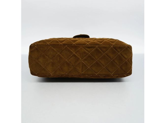 Sac à épaule en daim marron Chanel - vue 3